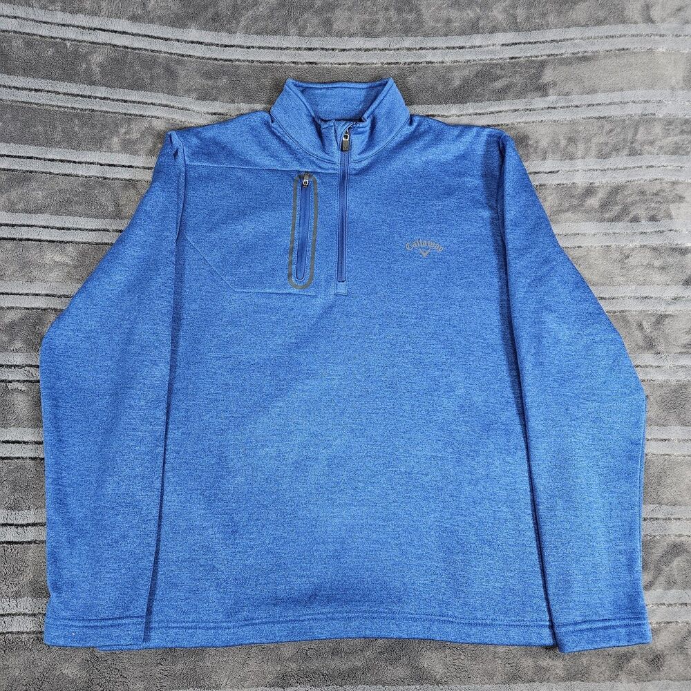 Callaway Mens Blue Heathered Quarter Zip Pullover Fleece Lined Jacket Size M